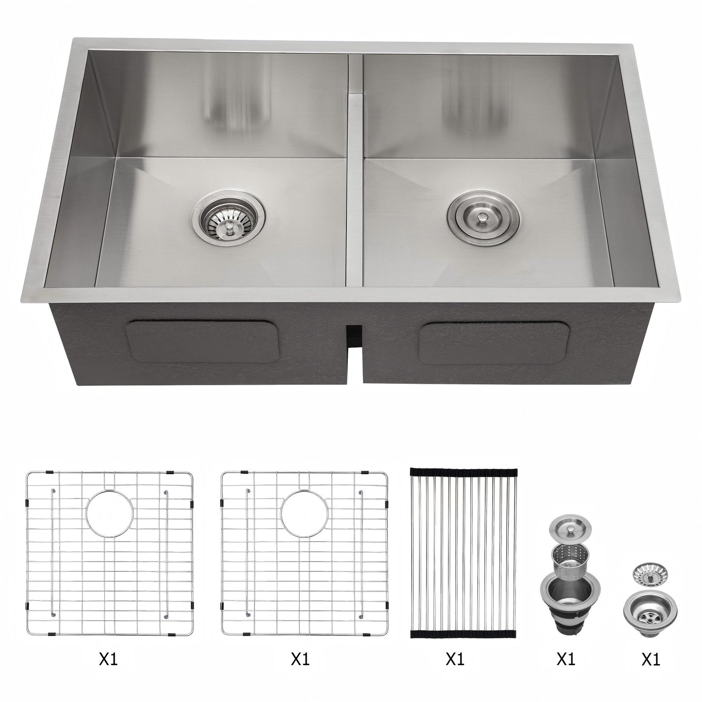 HOMEMYSTIQUE Undermount 36-in x 19-in Stainless steel Double equal bowl 16 -Gauge Kitchen Sink