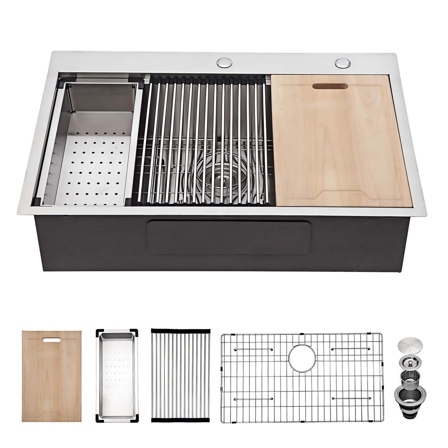 HOMEMYSTIQUE Drop-in 33-in x 22-in Stainless steel Single bowl 16 -Gauge Workstation Kitchen Sink with Drainboard