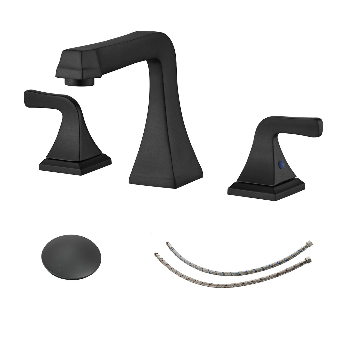 8 in. Widespread Double Handle Bathroom Faucet with Drain Kit Included and Spot Resistant in Matte Black