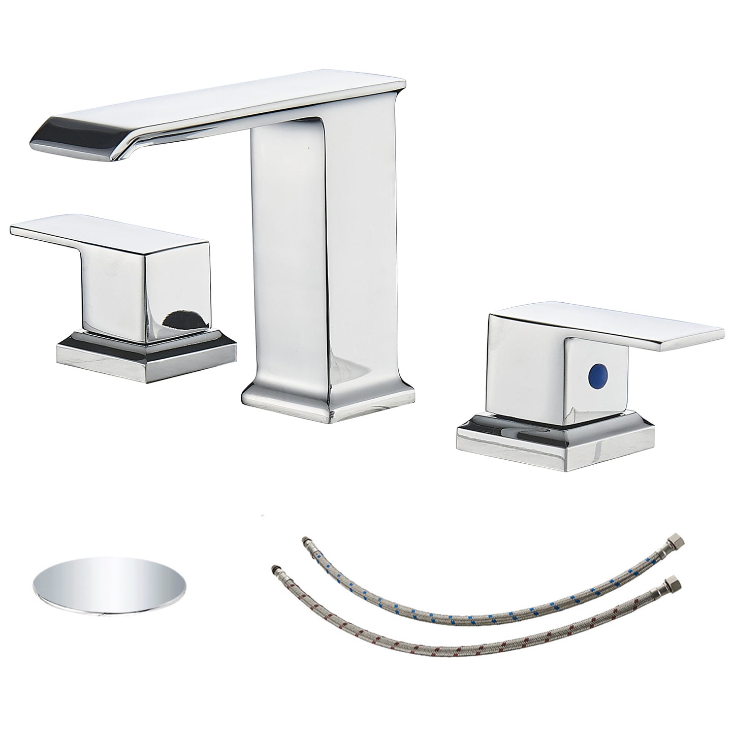 8 in. Widespread Double Handle Bathroom Faucet with Drain Kit Included in Polished Chrome