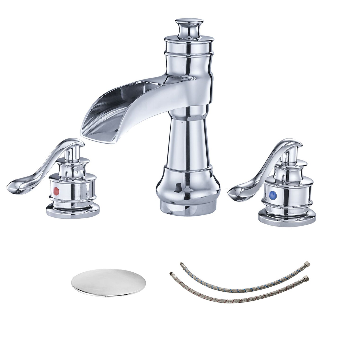 8 in. Widespread Double Handle Bathroom Faucet with Drain Kit Included in Polished Chrome