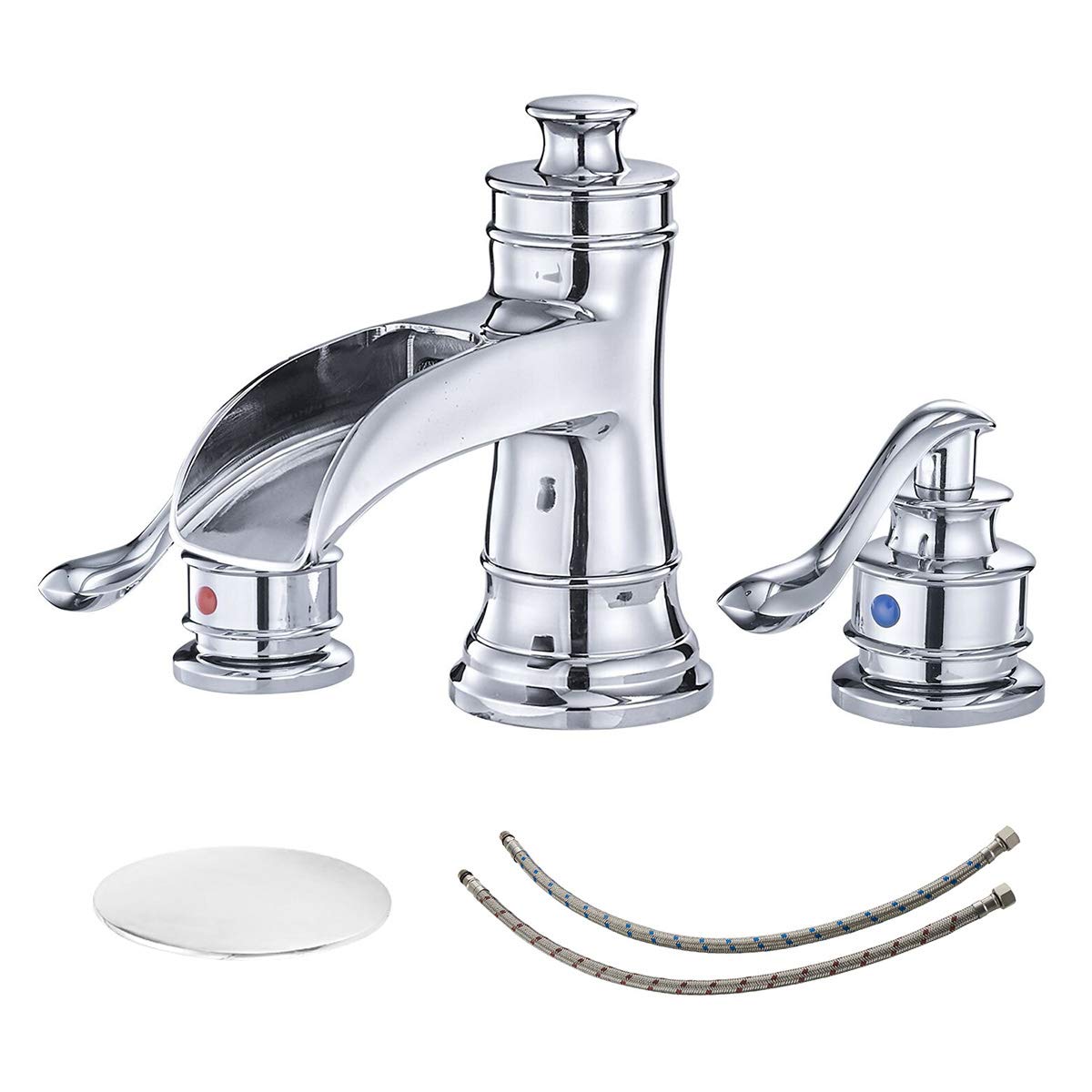8 in. Widespread Double Handle Bathroom Faucet with Drain Kit Included in Polished Chrome