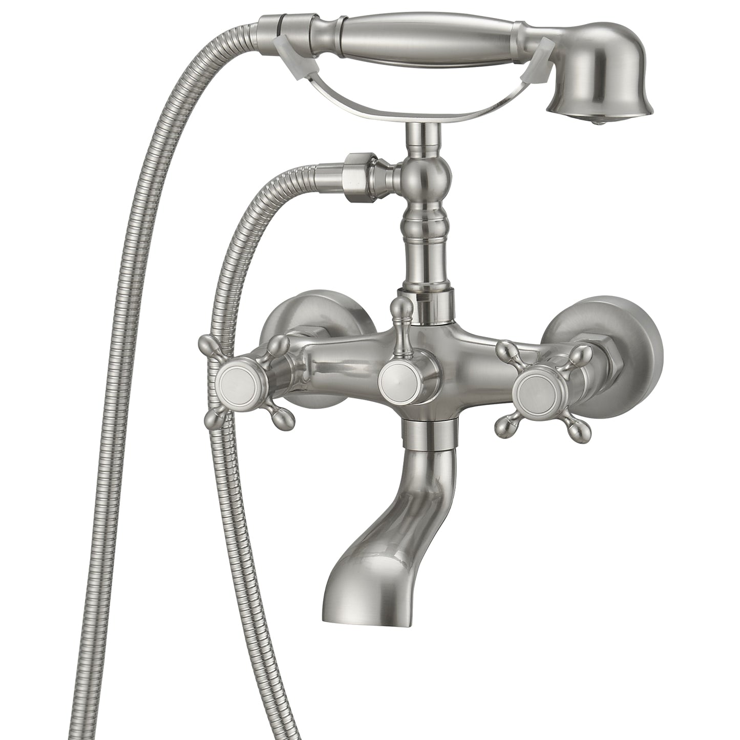 Vintage 3-Handle Claw Foot Freestanding Tub Faucet with Telephone Hand Shower in Brushed Nickel