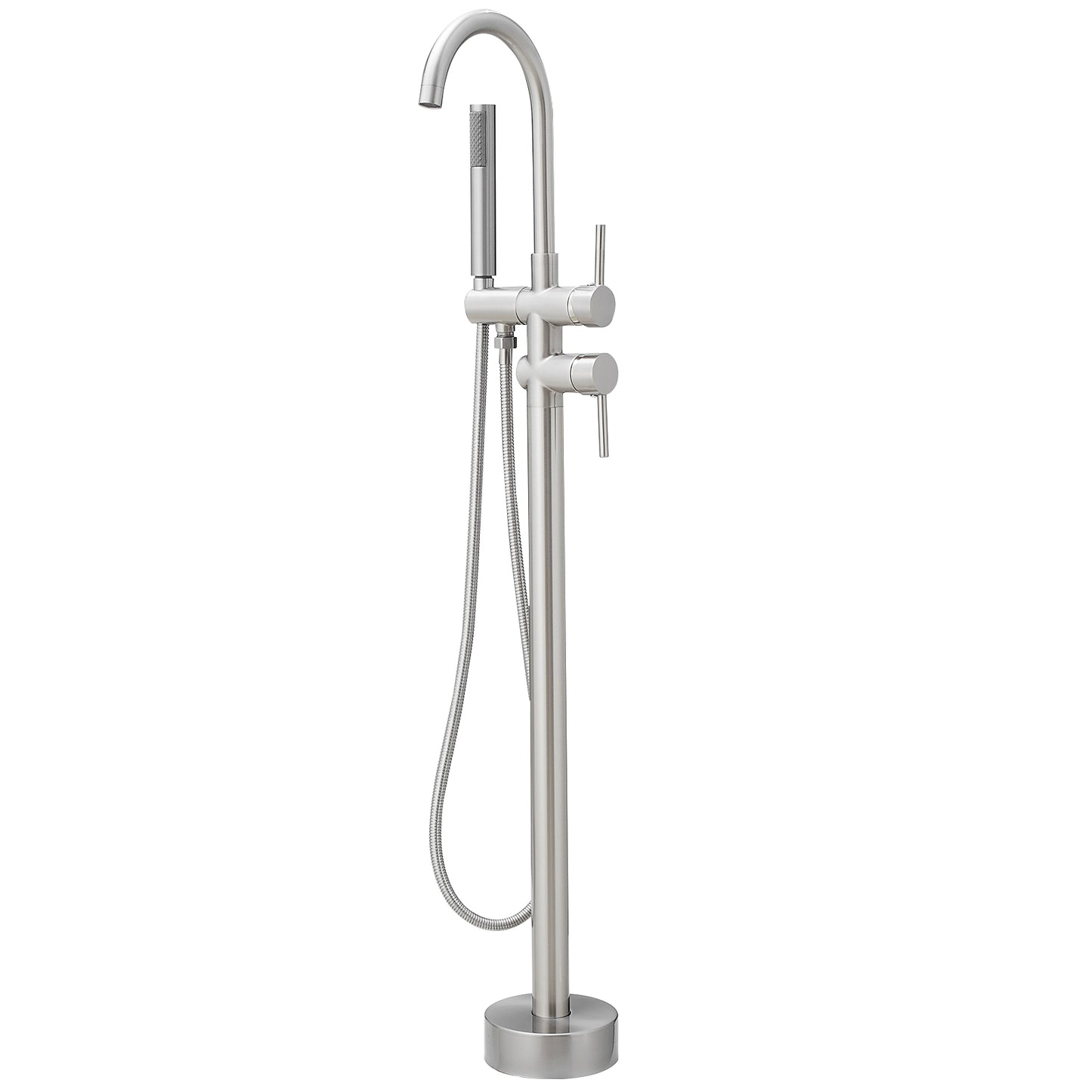 2-Handle Freestanding Tub Faucet with Hand Shower in Brushed Nickel