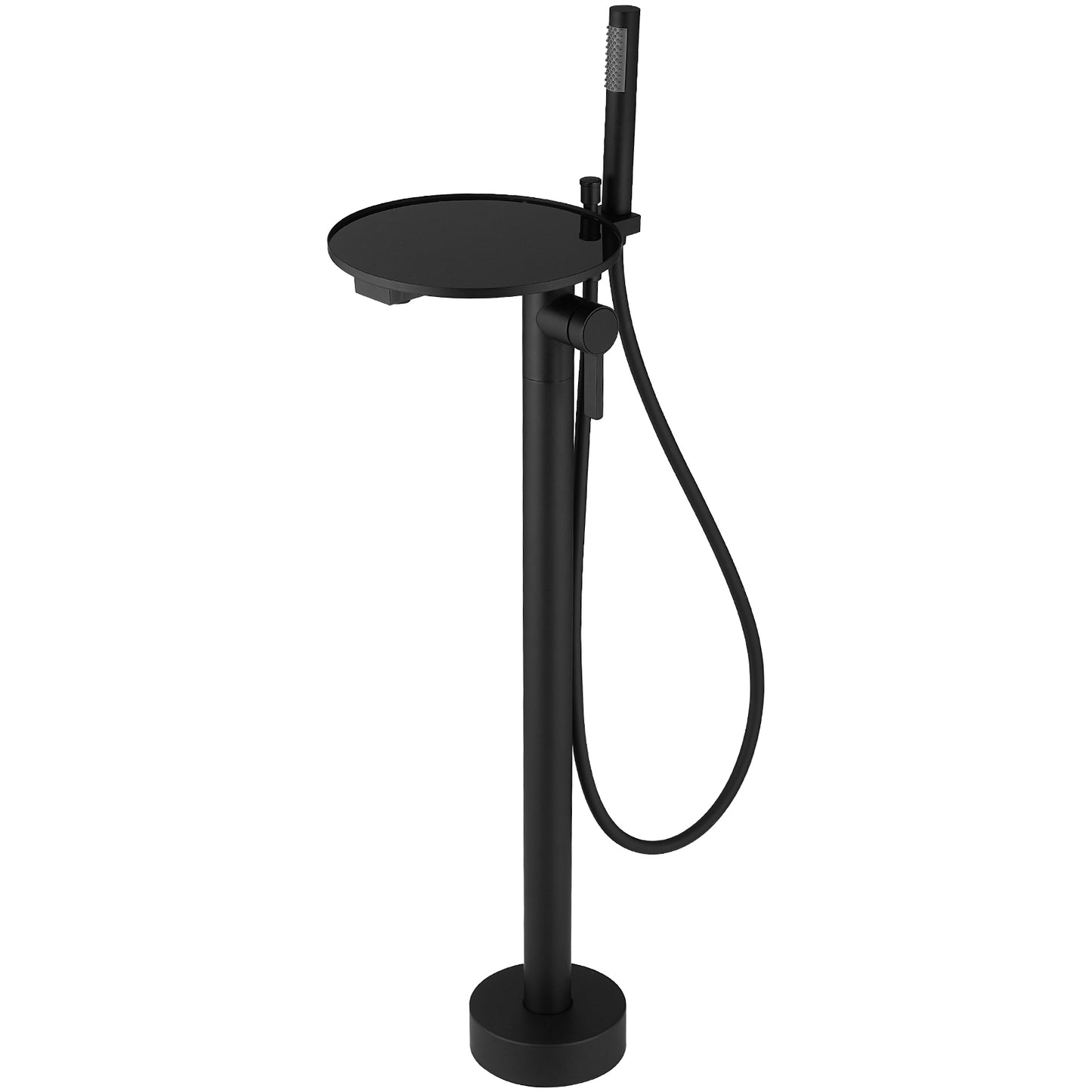 Single Handle Freestanding Tub Faucet with Hand Shower & Storage Tray in Matte Black