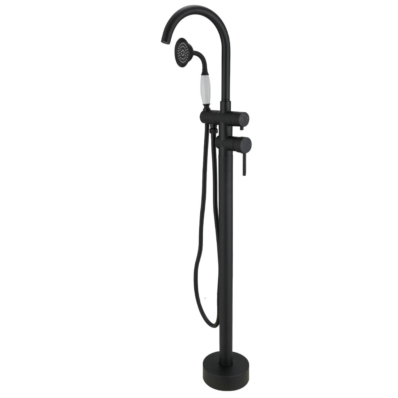 1-Handle Freestanding Tub Faucet with Hand Shower in Matte Black