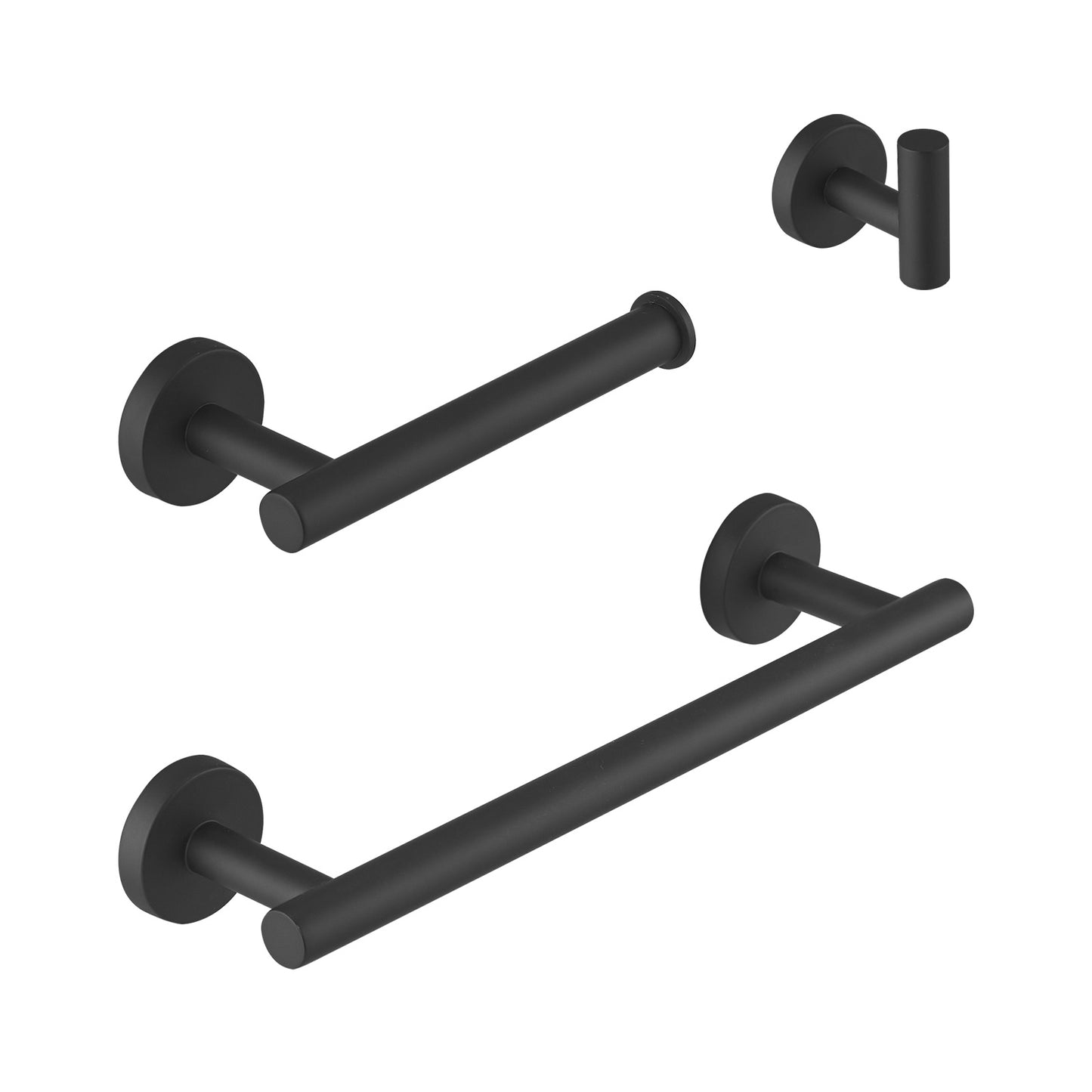 Bathroom Hardware 3-Piece Bath Hardware Set with Towel Bar, Robe Hook, Toilet Paper Holder in Matte Black