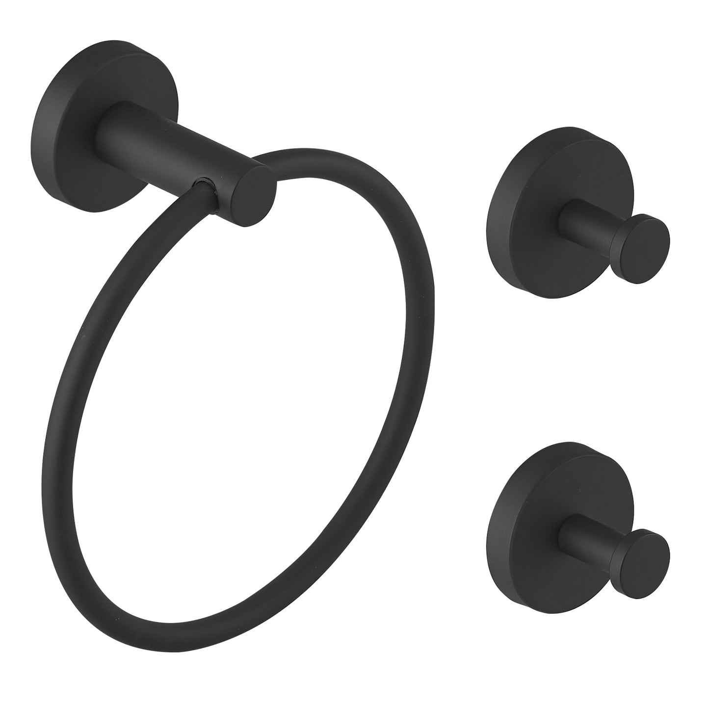 3-Piece Bath Hardware Set with Towel Ring and 2-Piece Towel Hooks and Mounting Hardware Wall Mount Modern in Matte Black