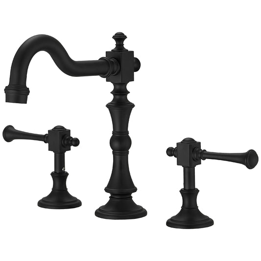 8 in. Widespread Double Handle Bathroom Faucet with Drain Kit Included in Matte Black