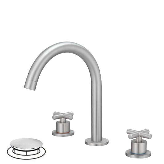 8 in. Widespread Double Handle Bathroom Faucet with Drain Kit Included and Spot Resistant in Brushed Nickel