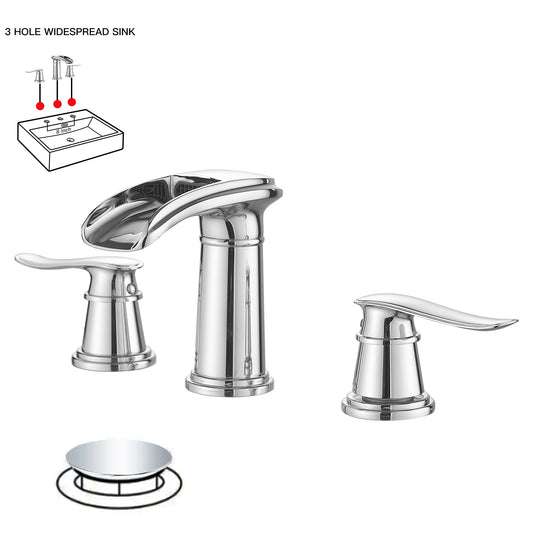 8 in. Widespread Double Handle Bathroom Faucet with Drain Kit Included in Polished Chrome