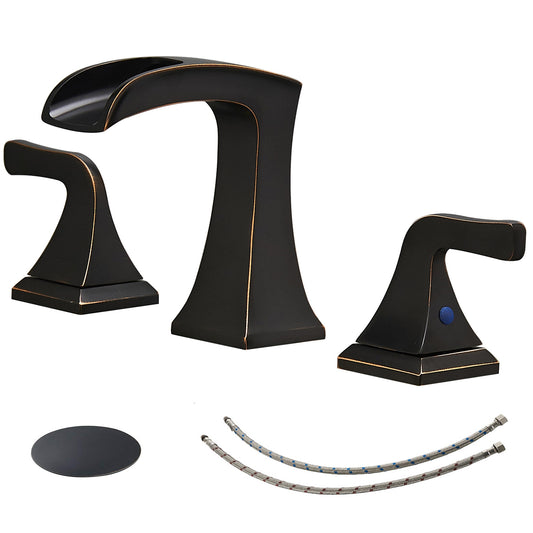 8 in. Widespread Double Handle Bathroom Faucet with Drain Kit Included in Oil rubbed bronze