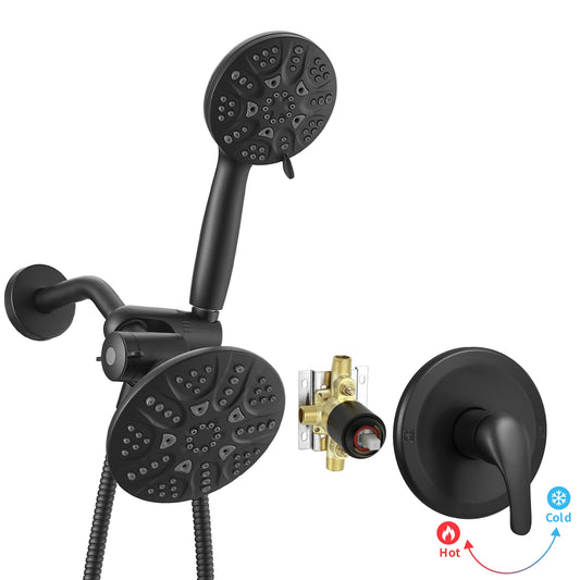 Single Handle 6-Spray Shower Faucet 1.8 GPM with High Pressure, Adjustable Flow Rate in Matte Black