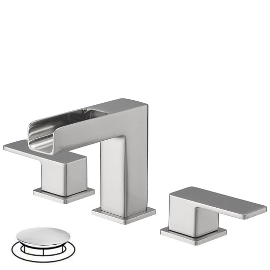 8 in. Widespread Double Handle Bathroom Faucet with Drain Kit Included and Spot Resistant in Brushed Nickel