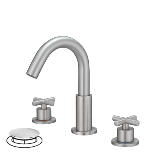 8 in. Widespread Double Handle Bathroom Faucet with Drain Kit Included and Spot Resistant in Brushed Nickel