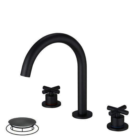 8 in. Widespread Double Handle Bathroom Faucet with Drain Kit Included and Spot Resistant in Matte Black