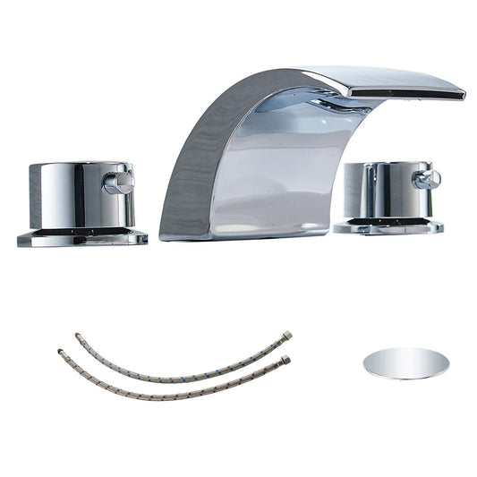 8 in. Widespread Double Handle Bathroom Faucet with Drain Kit Included in Polished Chrome