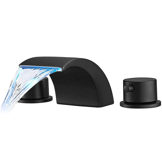8 in. Widespread Double Handle Bathroom Faucet with Drain Kit Included in Matte Black