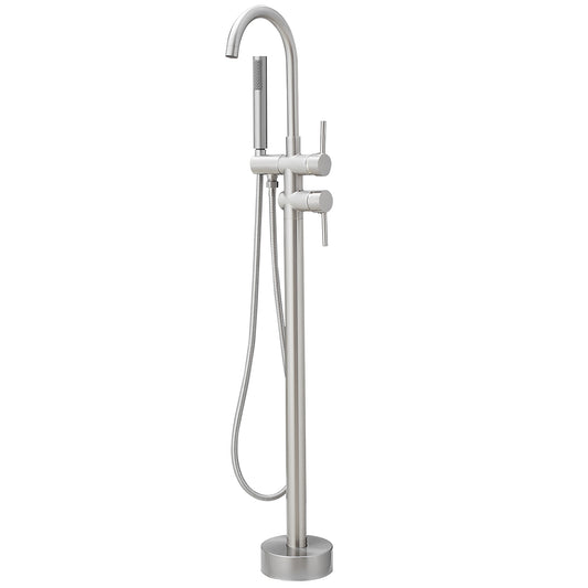 2-Handle Freestanding Tub Faucet with Hand Shower in Brushed Nickel