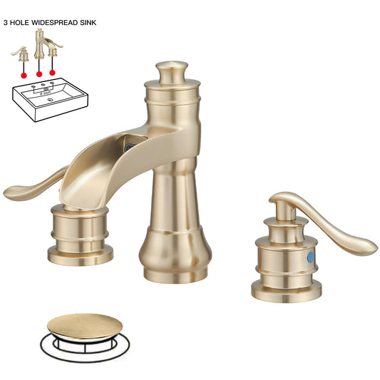 8 in. Widespread Double Handle Bathroom Faucet with Drain Kit Included in Brushed Gold