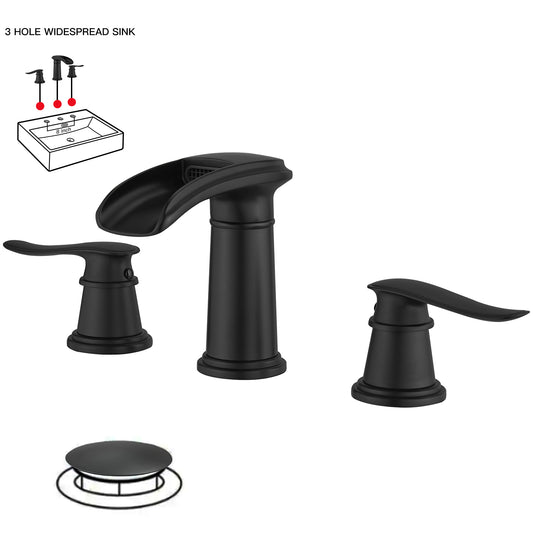 8 in. Widespread Double Handle Bathroom Faucet with Drain Kit Included in Matte Black