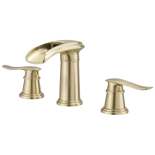 8 in. Widespread Double Handle Bathroom Faucet with Drain Kit Included in Black Gold