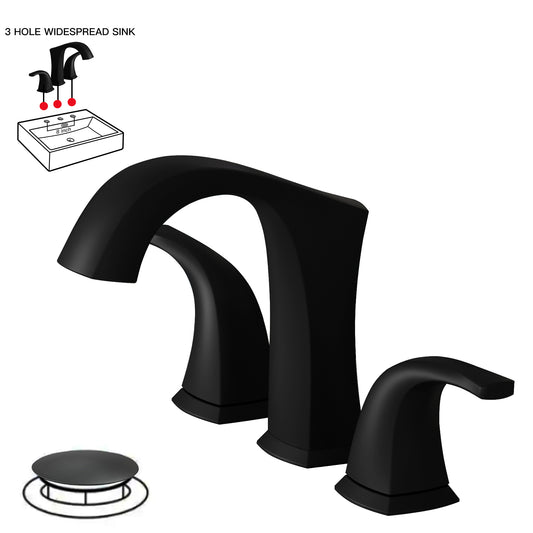 8 in. Widespread Double Handle Bathroom Faucet with Drain Kit Included in Matte Black