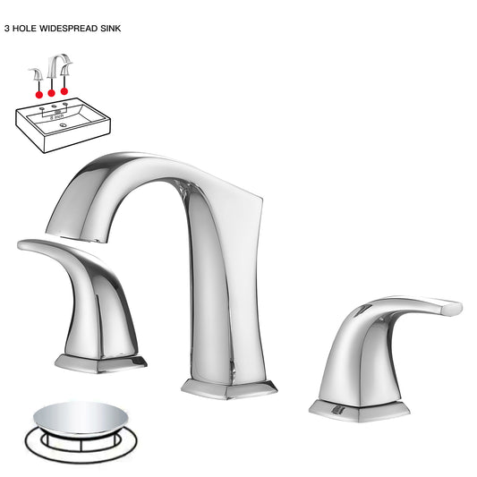 8 in. Widespread Double Handle Bathroom Faucet with Drain Kit Included in Polished Chrome