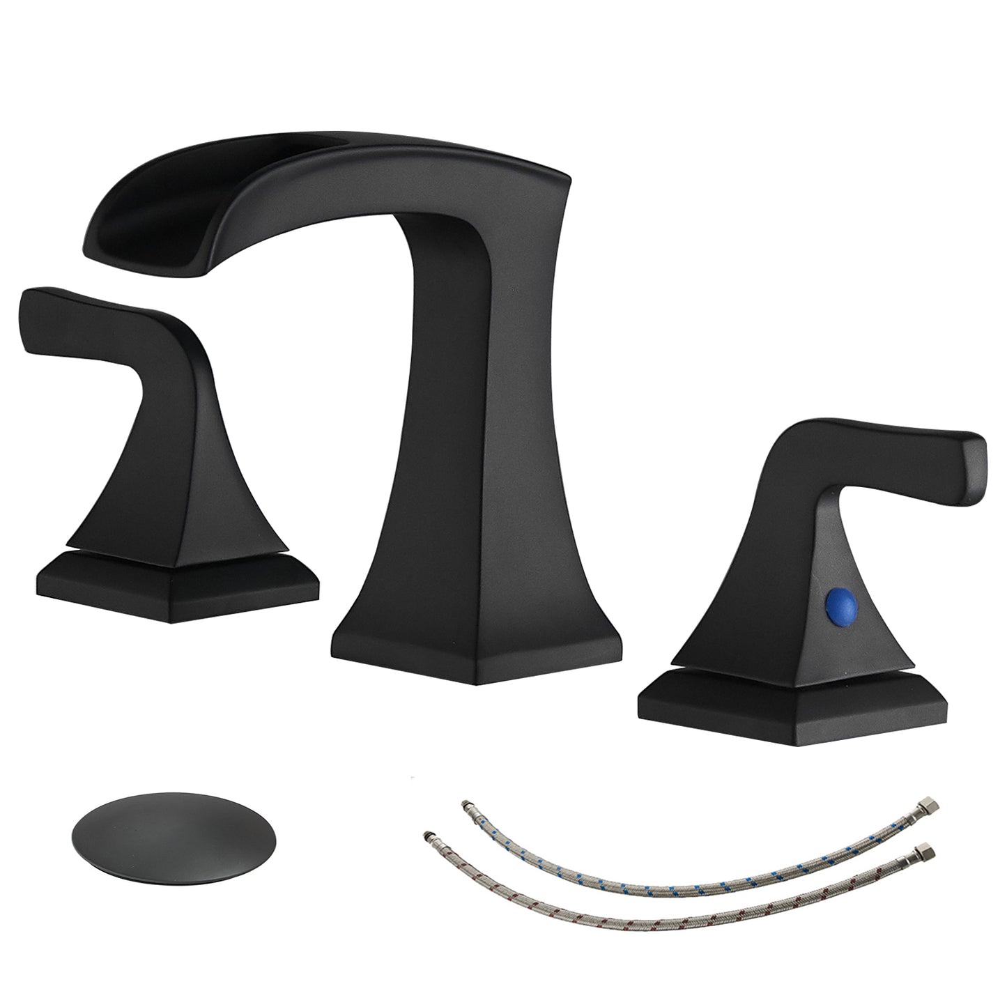 8 in. Widespread Double Handle Bathroom Faucet with Drain Kit Included in Matte Black