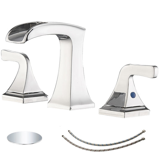 8 in. Widespread Double Handle Bathroom Faucet with Drain Kit Included in Polished Chrome