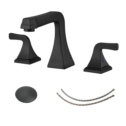 8 in. Widespread Double Handle Bathroom Faucet with Drain Kit Included and Spot Resistant in Matte Black