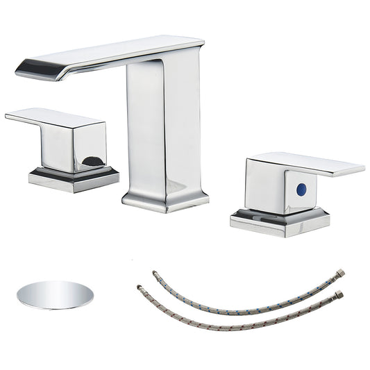 8 in. Widespread Double Handle Bathroom Faucet with Drain Kit Included in Polished Chrome