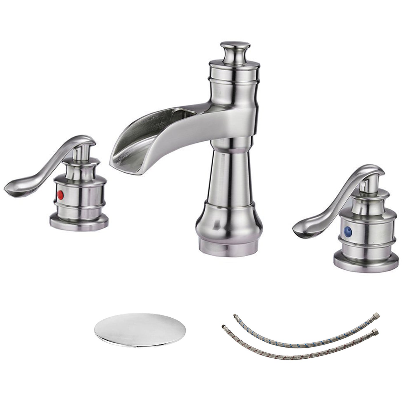 8 in. Widespread Double Handle Bathroom Faucet with Drain Kit Included in Brushed Nickel