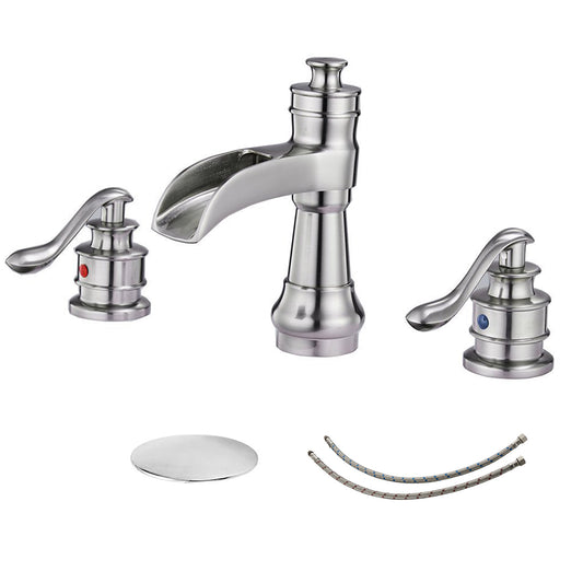8 in. Widespread Double Handle Bathroom Faucet with Drain Kit Included in Brushed Nickel