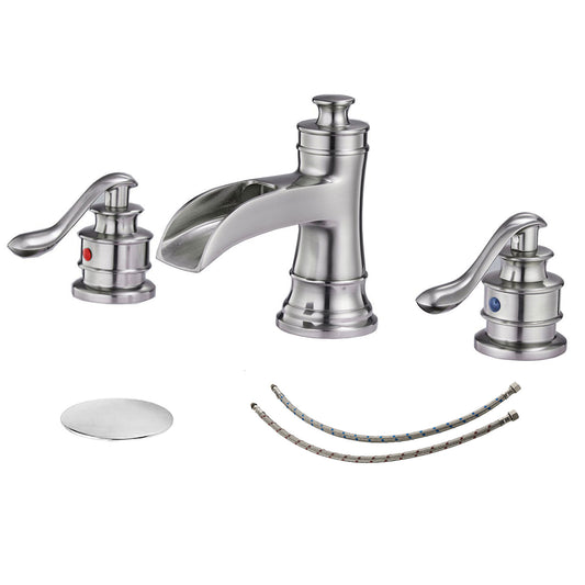 8 in. Widespread Double Handle Bathroom Faucet with Drain Kit Included in Brushed nickel