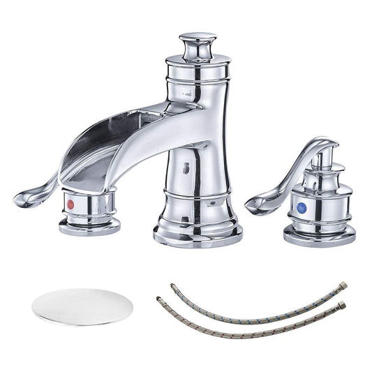 8 in. Widespread Double Handle Bathroom Faucet with Drain Kit Included in Polished Chrome