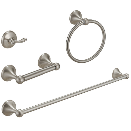 4-Piece Bath Hardware Set with Towel Bar Towel Hook Toilet Paper Holder and Towel Ring Set in Brushed Nickel