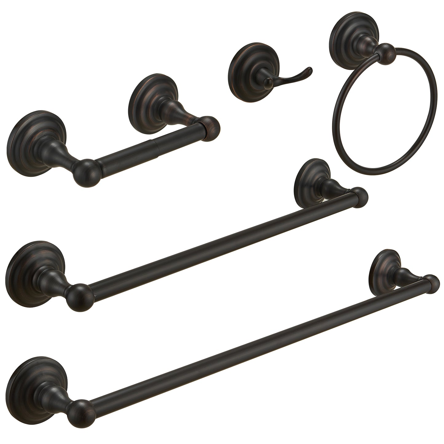 5-Piece Bath Hardware Set with Towel Bar Towel Hook Toilet Paper Holder and Towel Ring Set in Oil Rubbed Bronze