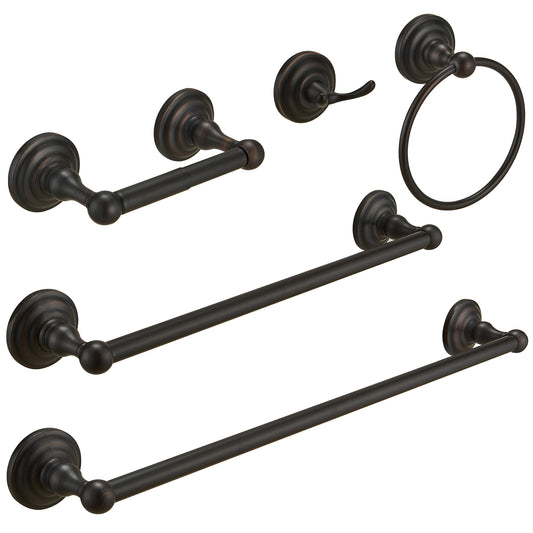 5-Piece Bath Hardware Set with Towel Bar Towel Hook Toilet Paper Holder and Towel Ring Set in Oil Rubbed Bronze