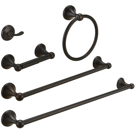 5-Piece Bath Hardware Set with Towel Bar Towel Hook Toilet Paper Holder and Towel Ring Set in Oil Rubbed Bronze