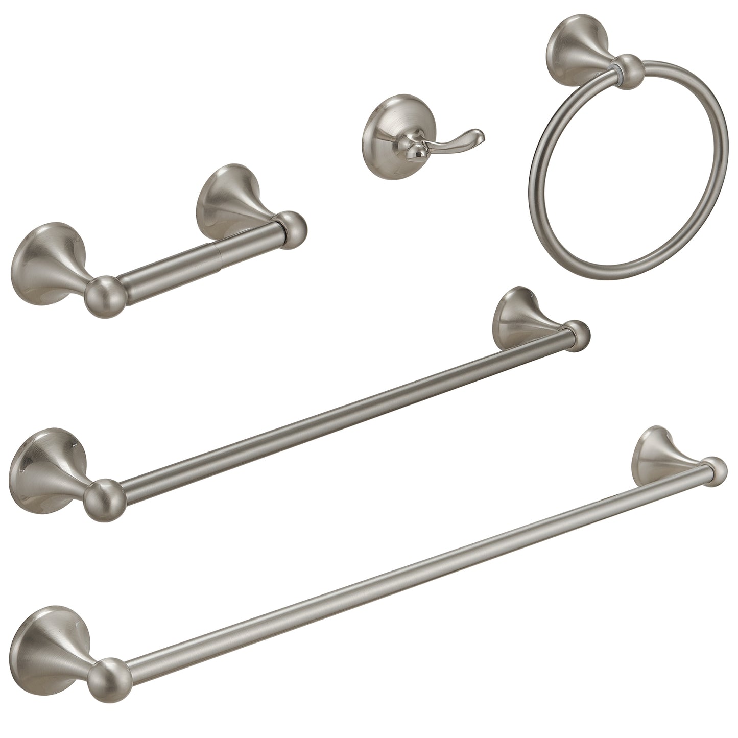 5-Piece Bath Hardware Set with Towel Bar Towel Hook Toilet Paper Holder and Towel Ring Set in Brushed Nickel