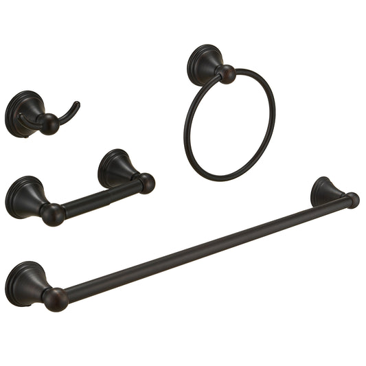4-Piece Bath Hardware Set with Towel Bar Towel Hook Toilet Paper Holder and Towel Ring Set in Oil Rubbed Bronze