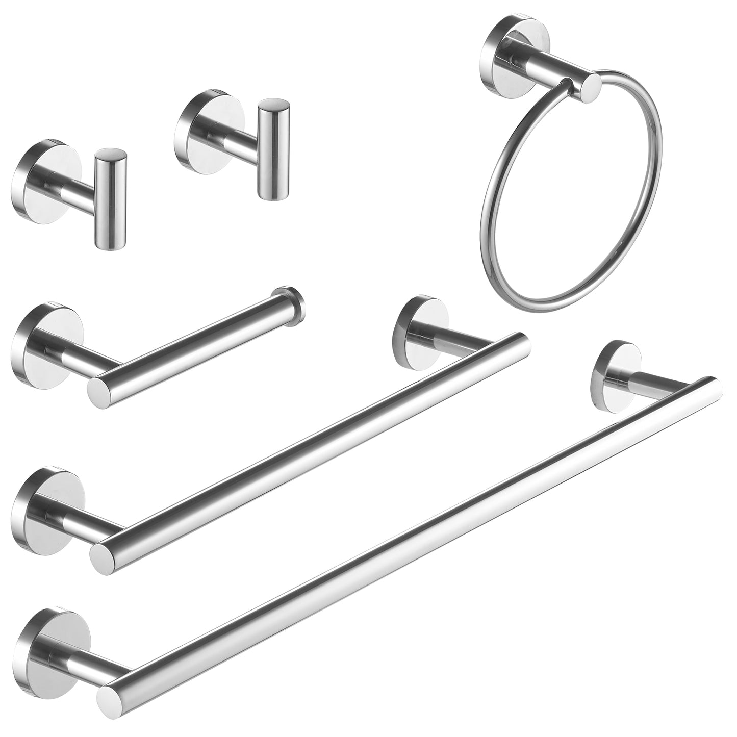 6-Piece Bath Hardware Set with Towel Ring Toilet Paper Holder Towel Hook Towel Bar Included Wall Mount in Chrome