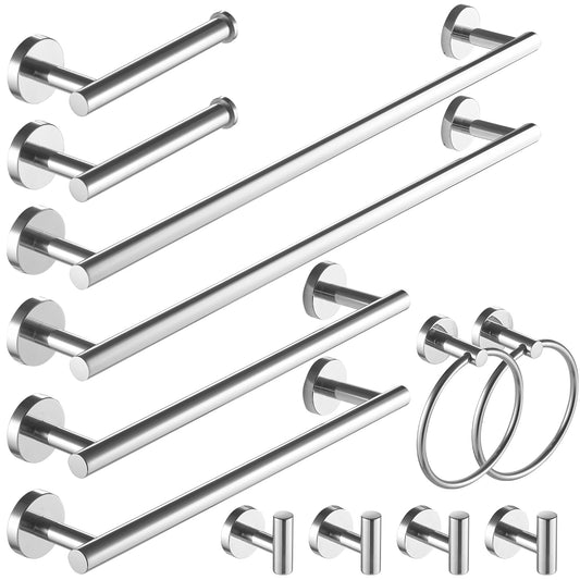 12-Piece Bath Hardware Set with Towel Ring Toilet Paper Holder Towel Hook Towel Bar Included Wall Mount in Chrome