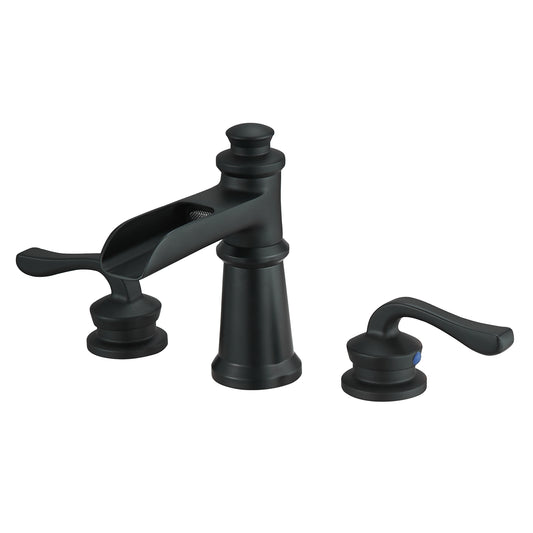 8 in. Widespread Double Handle Bathroom Faucet with Drain Kit Included in Matte Black