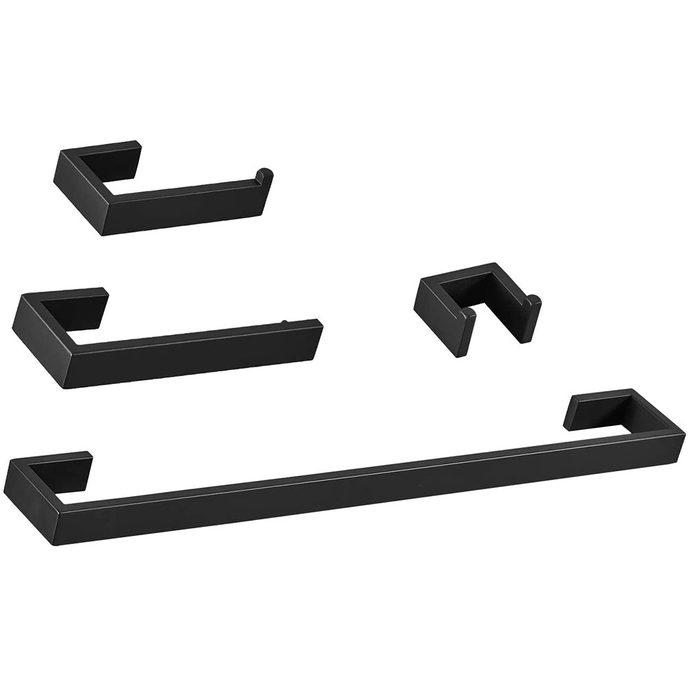 4-Piece Bath Hardware Set with Towel Ring Toilet Paper Holder Towel Hook and 24 in. Towel Bar in Matte Black