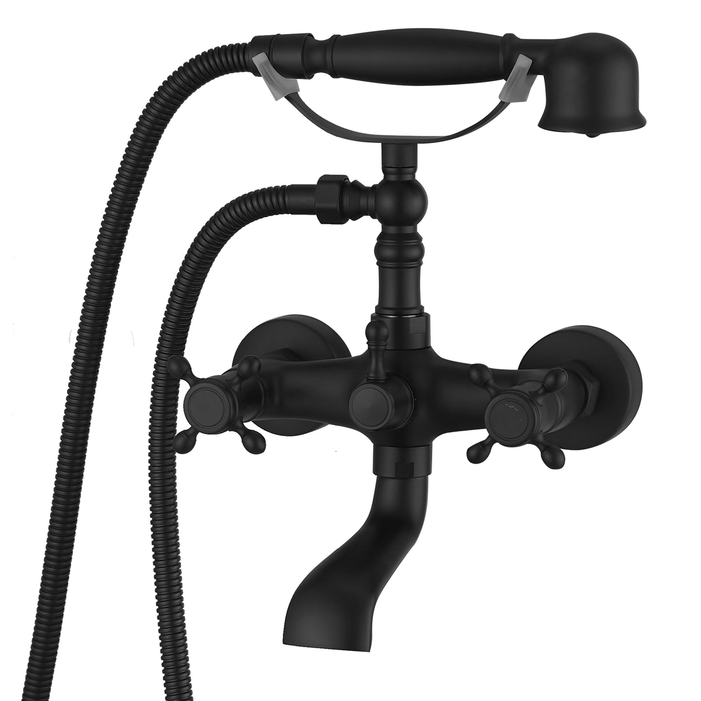 Vintage 3-Handle Claw Foot Freestanding Tub Faucet with Telephone Hand Shower in Matte Black