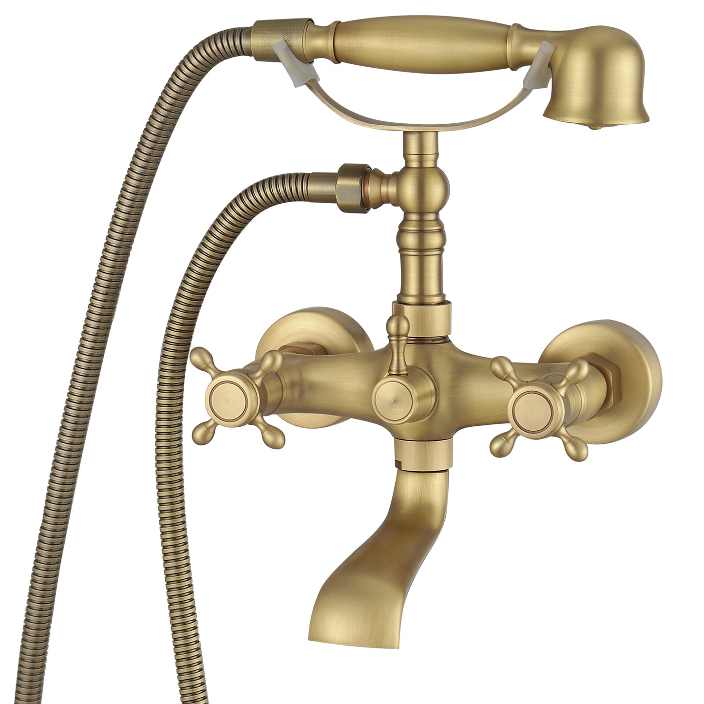 Vintage 3-Handle Claw Foot Freestanding Tub Faucet with Telephone Hand Shower in Antique