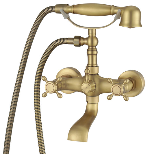 Vintage 3-Handle Claw Foot Freestanding Tub Faucet with Telephone Hand Shower in Antique