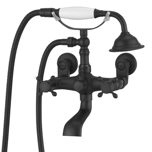 3-Handle Claw Foot Freestanding Tub Faucet with Telephone Hand Shower in Matte Black